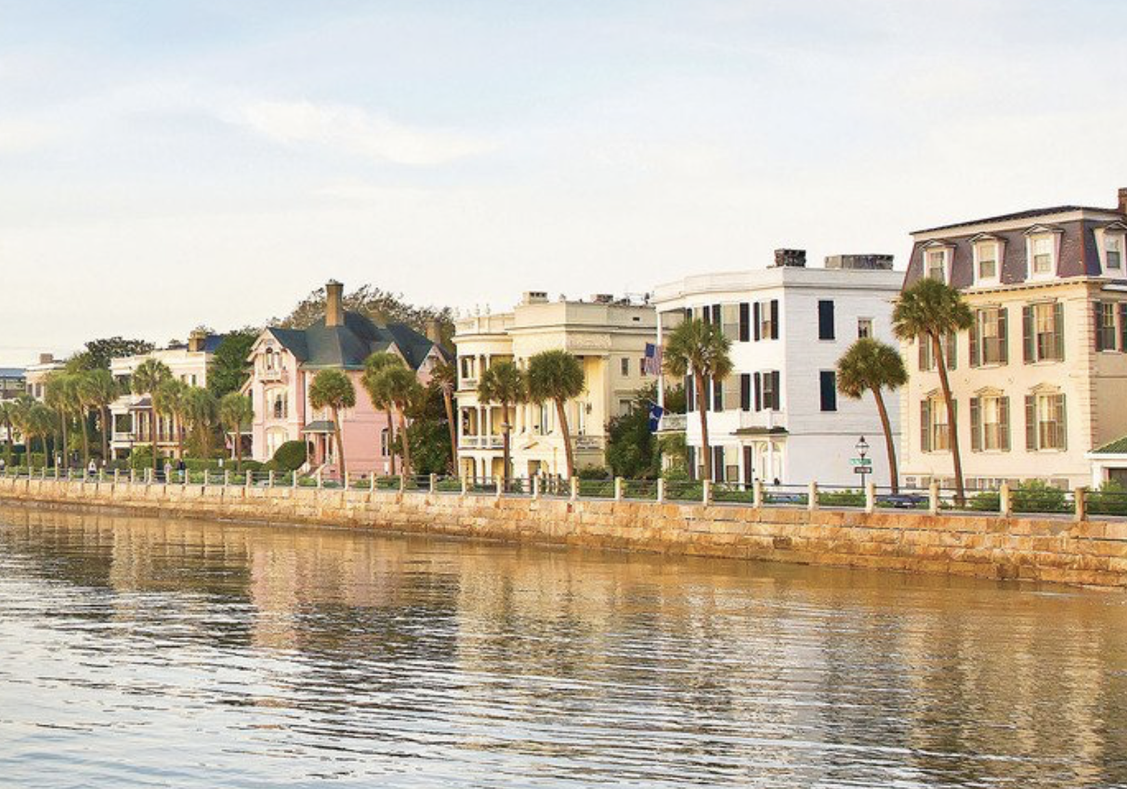 Historic pastel houses along Charleston's waterfront